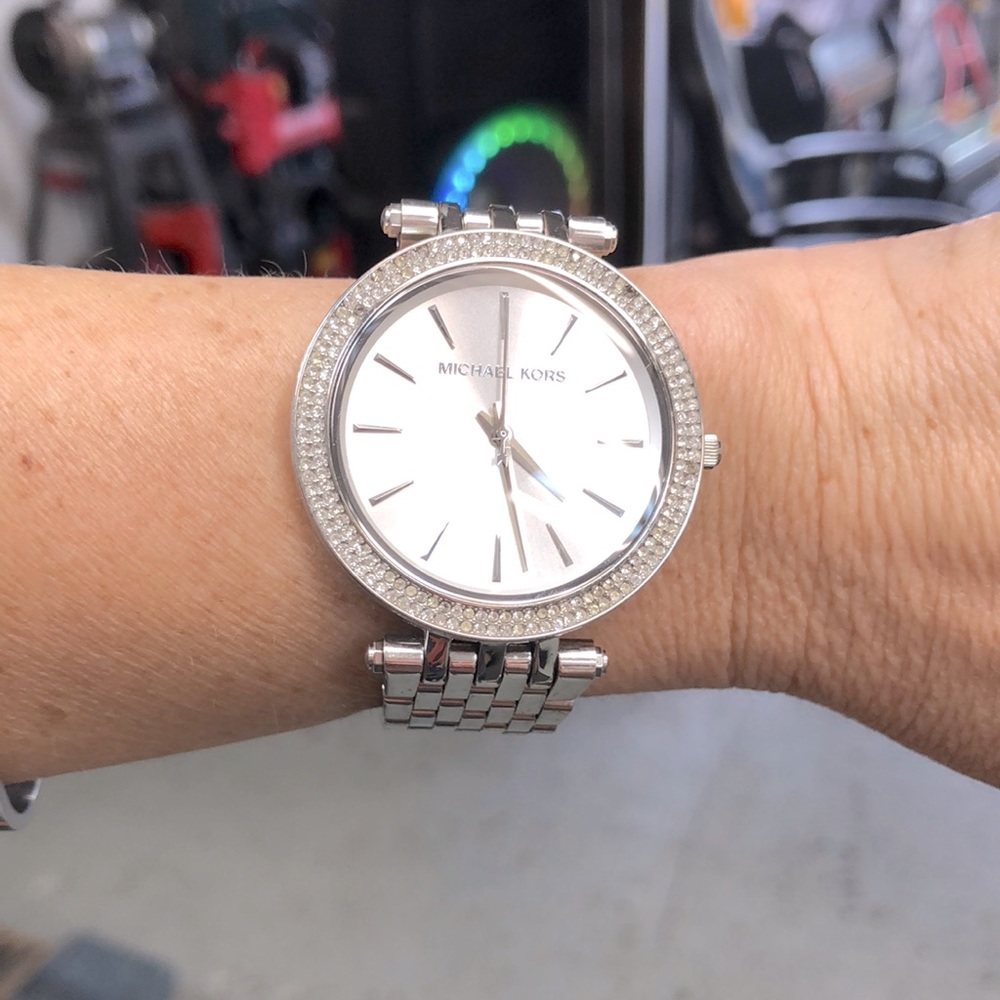 Diamond bezel Michael Kors silver women’s watch